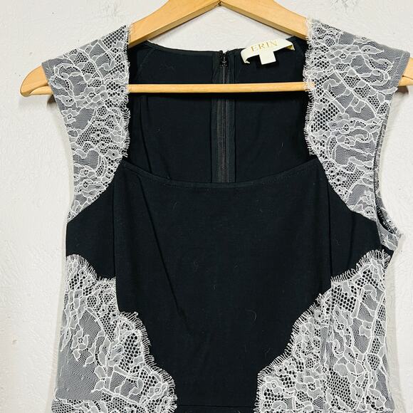 ERIN Festherston x Anthropologie Lace Trim Bodycon Dress Mini Black LBD - 4 - Picture 4 of 5